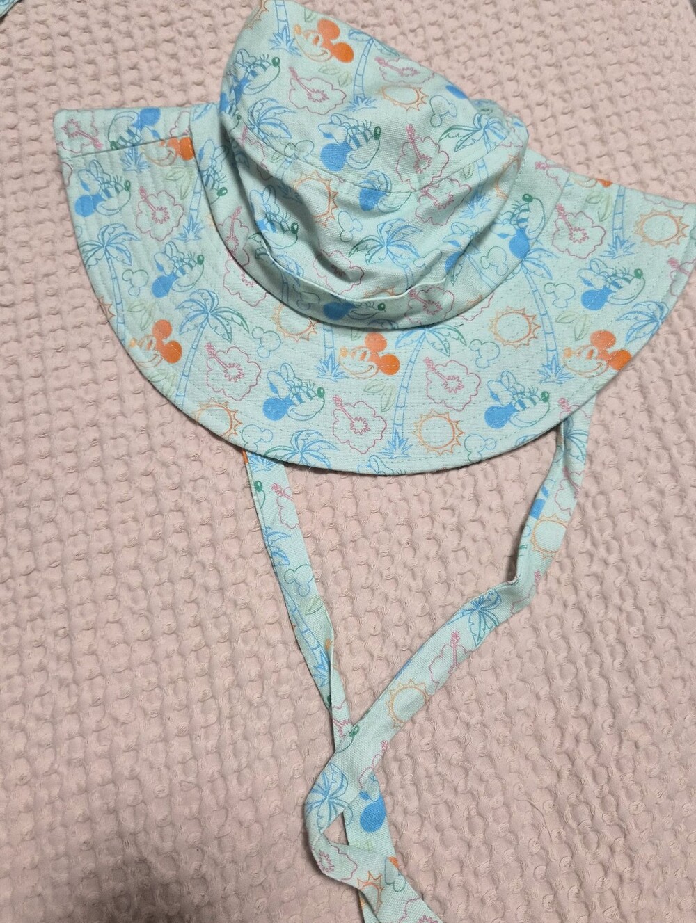 Disney Light Aqua Sun Hat with Orange & Blue Mickey Accents